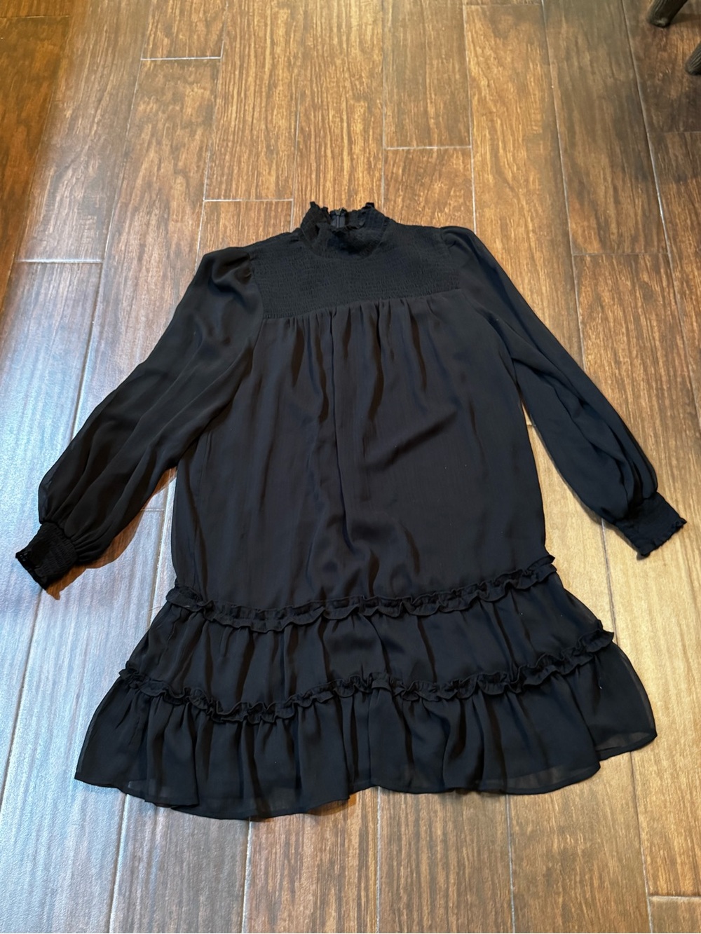 CeCe Black Long-Sleeve Ruffle Tiered Dress